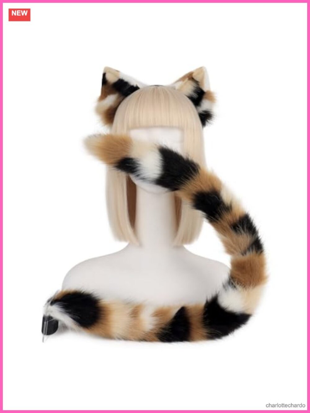 Faux Fur Cat Ears Headband and Fox Tail Set Cosplay Halloween Costume Accessory
